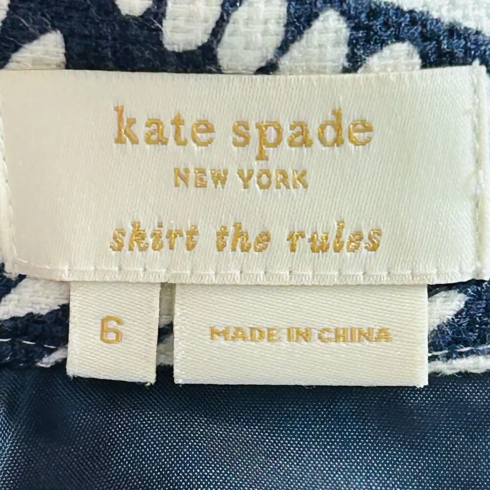 Kate Spade Floral Skirt Size 6 Classic Blue White‎ Straight Pencil Pockets